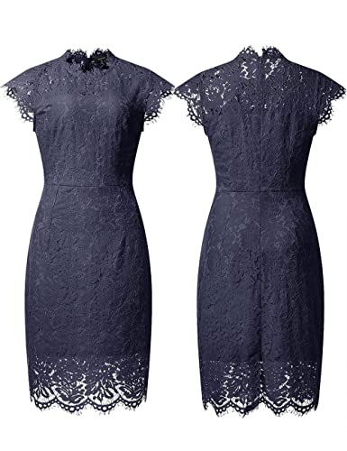 Women's Sleeveless Lace Floral Elegant Cocktail Dress Crew Neck Knee Length for Party