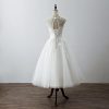 Women's Elegant Sheer Vintage Short Lace Wedding Dress for Bride