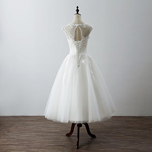 Women's Elegant Sheer Vintage Short Lace Wedding Dress for Bride