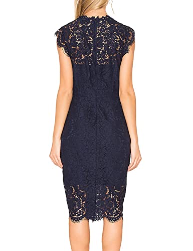 Women's Sleeveless Lace Floral Elegant Cocktail Dress Crew Neck Knee Length for Party