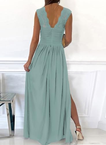 Womens 2025 Formal Dresses Wrap V-Neck Ruched Sexy Bridesmaid Wedding Guest Maxi Dresses
