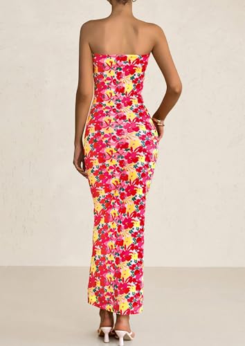Womens Summer Printed Tube Maxi Dress Strapless Bodycon Sleeveless Night Out Long Dresses