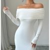Women's Long Sleeve Off The Shoulder Bodycon Dress Elegant Maxi Dress Cocktail Prom Dresses