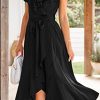Women's 2025 Summer Cross Midi Dress Casual Boho Deep V Neck Short Sleeve Ruffle Hem Split Beach Long Dresses