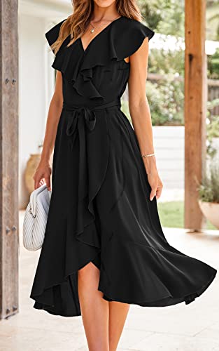 Women's 2025 Summer Cross Midi Dress Casual Boho Deep V Neck Short Sleeve Ruffle Hem Split Beach Long Dresses