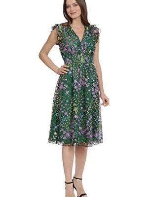 Women's V-Neck Garden Floral Embroidered Dress Colorful Feminine Party Event Occasion Guest of