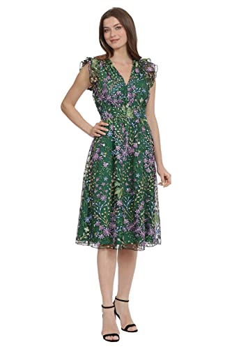 Women's V-Neck Garden Floral Embroidered Dress Colorful Feminine Party Event Occasion Guest of