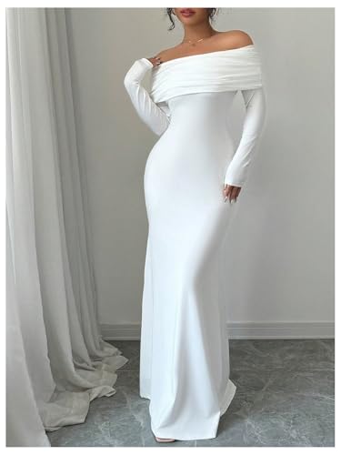 Women's Long Sleeve Off The Shoulder Bodycon Dress Elegant Maxi Dress Cocktail Prom Dresses