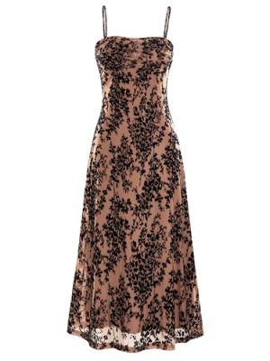Women's Summer Dress Sleeveless Spaghetti Strap Midi Dress Sexy Cowl Neck Floral Cocktail Dress Party Dresses