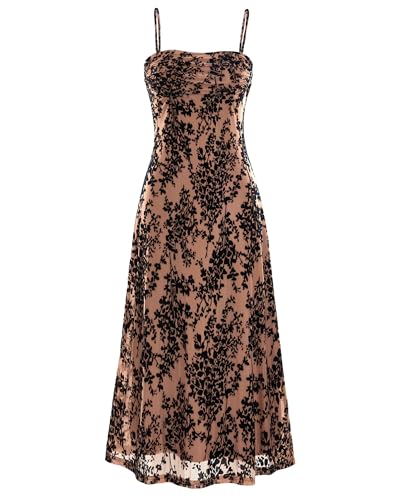 Women's Summer Dress Sleeveless Spaghetti Strap Midi Dress Sexy Cowl Neck Floral Cocktail Dress Party Dresses