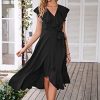 Women's 2025 Summer Cross Midi Dress Casual Boho Deep V Neck Short Sleeve Ruffle Hem Split Beach Long Dresses