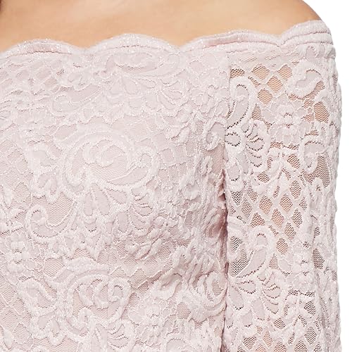 Women's Long Stretch Lace Off The Shoulder Mock Mother of The Bride Dress (Petite and Regular Sizes)