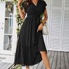 Women's Summer Floral Boho Maxi Dress Wrap Short Sleeve V Neck Ruffle A-Line Flowy Wedding Guest Long Dresses