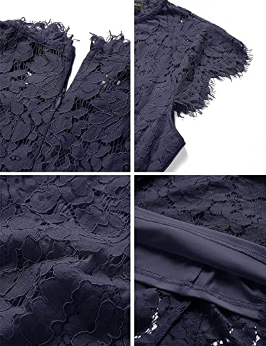 Women's Sleeveless Lace Floral Elegant Cocktail Dress Crew Neck Knee Length for Party
