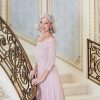 Women's Long Stretch Lace Off The Shoulder Mock Mother of The Bride Dress (Petite and Regular Sizes)